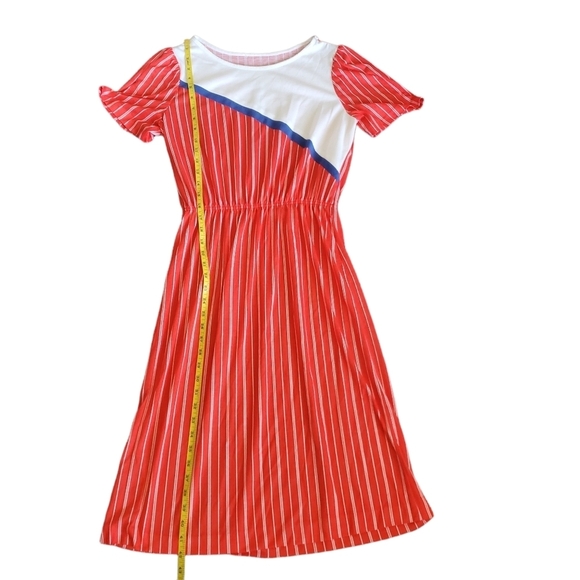 Vintage 70s Red With & Blue Striped Bluson Short Sleeve Day Dress - Picture 6 of 8